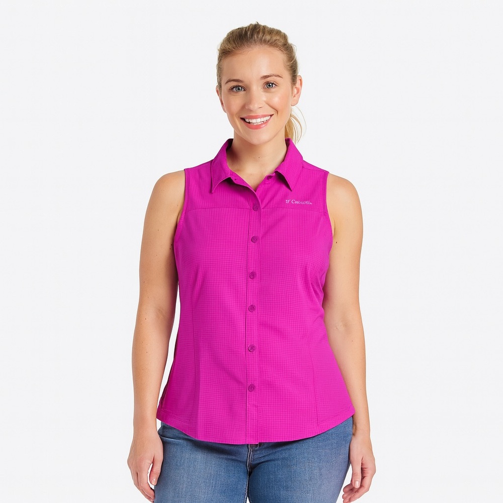 Columbia Omni Shade Tank Top Size S Pink Sun Protection Button Up Outdoorcore